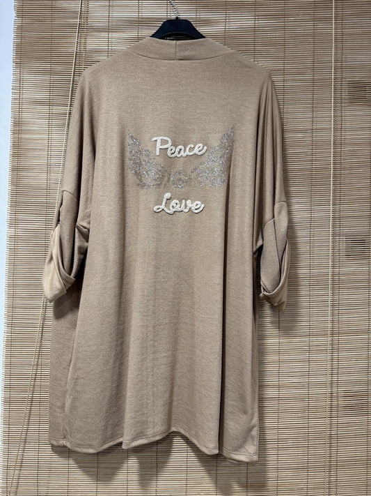 GRANDE TAILLE - Gilet long Peace&Love camel
