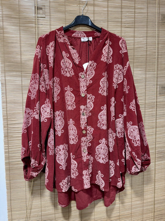 GRANDE TAILLE - Chemise en velours arabesques rouge