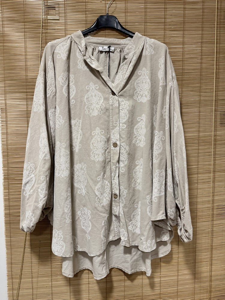 GRANDE TAILLE - Chemise en velours arabesques beige