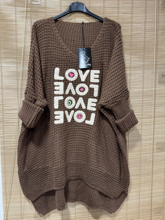 GRANDE TAILLE - Pull tunique oversize LOVE marron