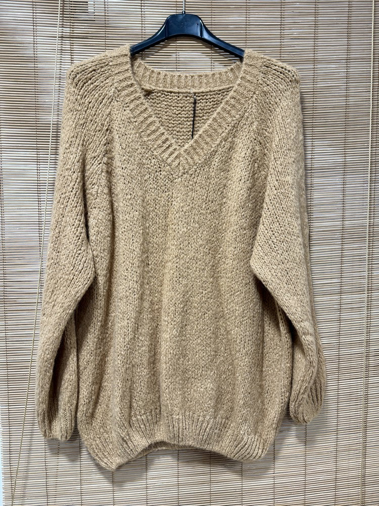 GRANDE TAILLE - Pull long Oversize camel