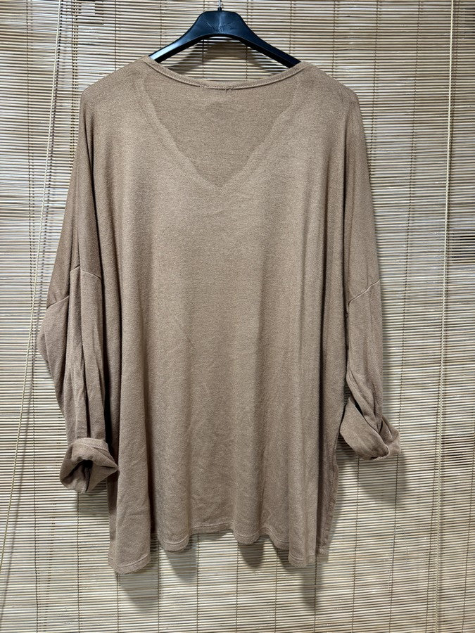 GRANDE TAILLE - Pull fin coeur léopard camel