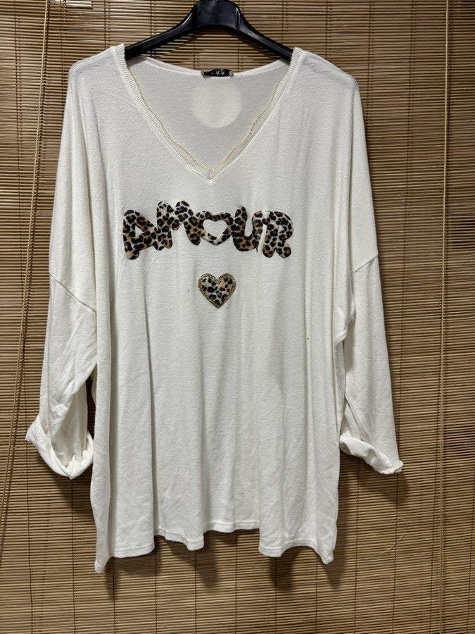 GRANDE TAILLE - Pull fin AMOUR léopard blanc