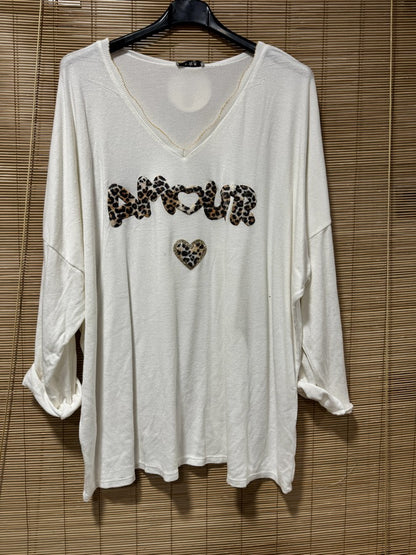 GRANDE TAILLE - Pull fin AMOUR léopard blanc