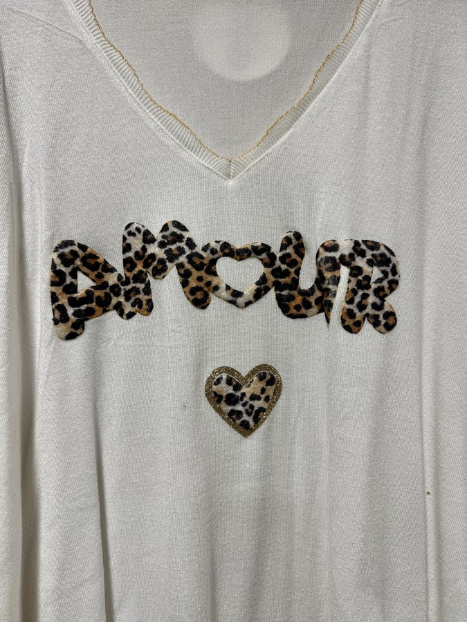GRANDE TAILLE - Pull fin AMOUR léopard blanc