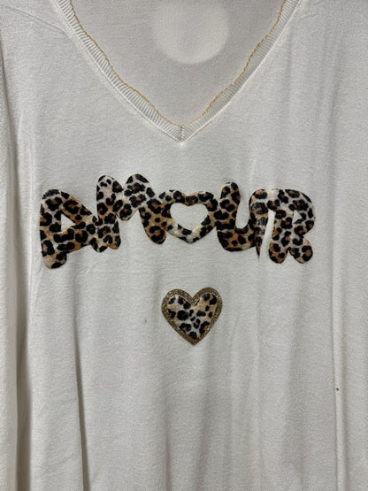 GRANDE TAILLE - Pull fin AMOUR léopard blanc