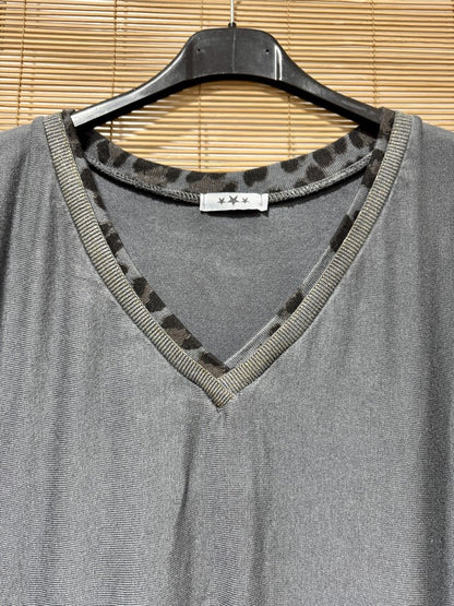 GRANDE TAILLE - Pull fin col léopard gris