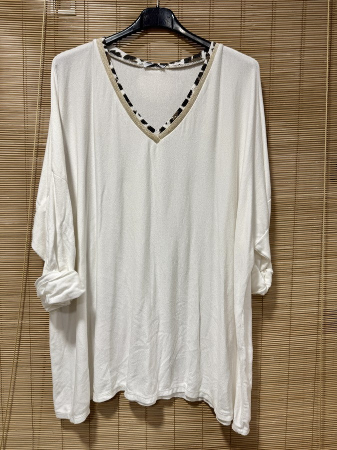 GRANDE TAILLE - Pull fin col léopard blanc