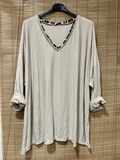 GRANDE TAILLE - Pull fin col léopard sable