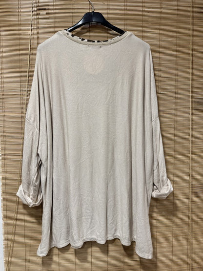 GRANDE TAILLE - Pull fin col léopard sable