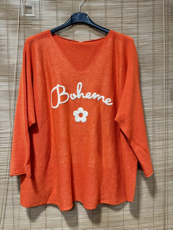 GRANDE TAILLE - Pull chauve-souris BOHEME orange