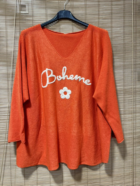 GRANDE TAILLE - Pull chauve-souris BOHEME orange