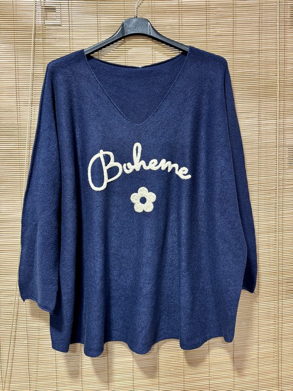 GRANDE TAILLE - Pull chauve-souris BOHEME bleu marine