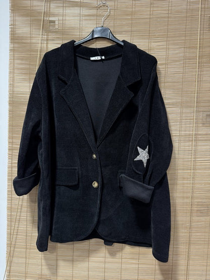 GRANDE TAILLE - Blazer velours étoiles sur les coudes noir