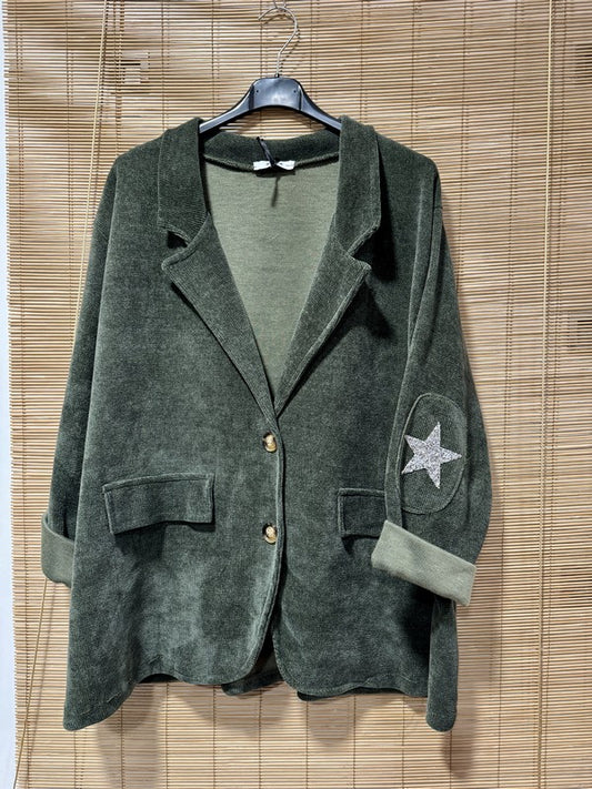 GRANDE TAILLE - Blazer velours étoiles sur les coudes kaki