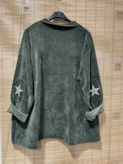 GRANDE TAILLE - Blazer velours étoiles sur les coudes kaki