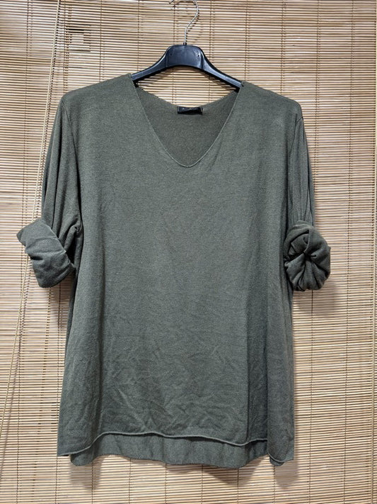 GRANDE TAILLE - Pull fin kaki