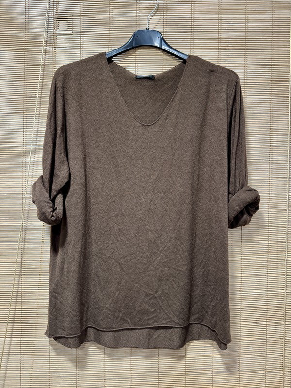 GRANDE TAILLE - Pull fin marron