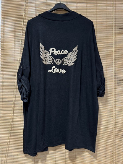 GRANDE TAILLE - Gilet long Peace&Love noir
