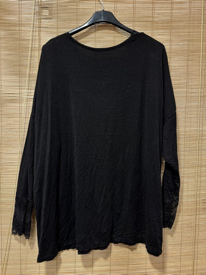 GRANDE TAILLE - Pull fin col V dentelle noir