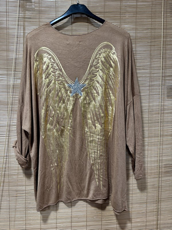 GRANDE TAILLE - Pull fin ailes dorées camel