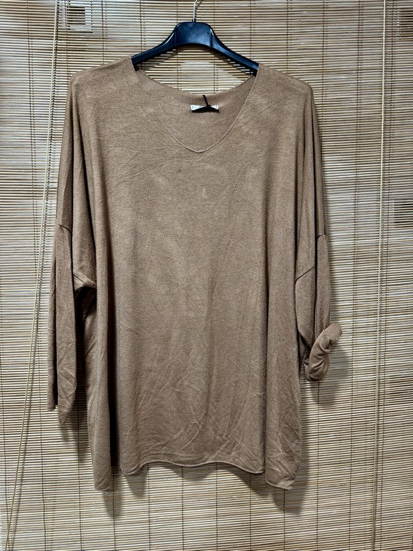 GRANDE TAILLE - Pull fin ailes dorées camel