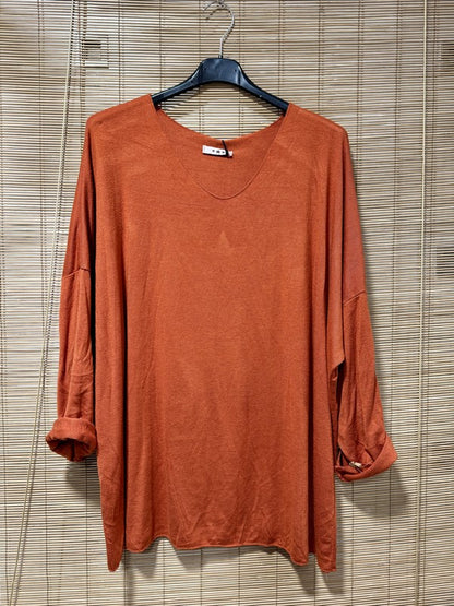 GRANDE TAILLE - Pull fin ailes dorées rouille