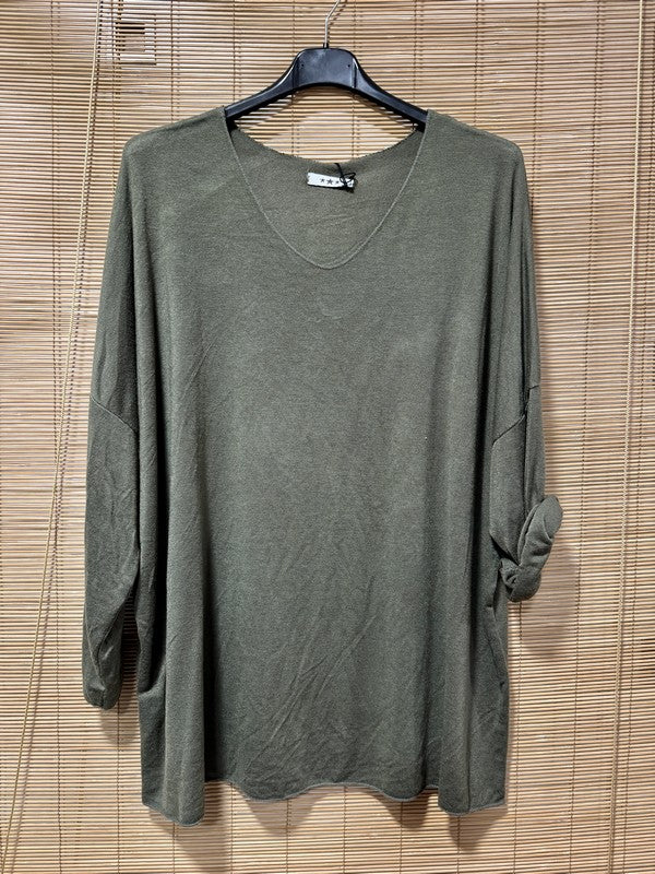 GRANDE TAILLE - Pull fin ailes dorées kaki