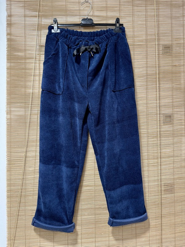 GRANDE TAILLE - Pantalon velours bleu marine