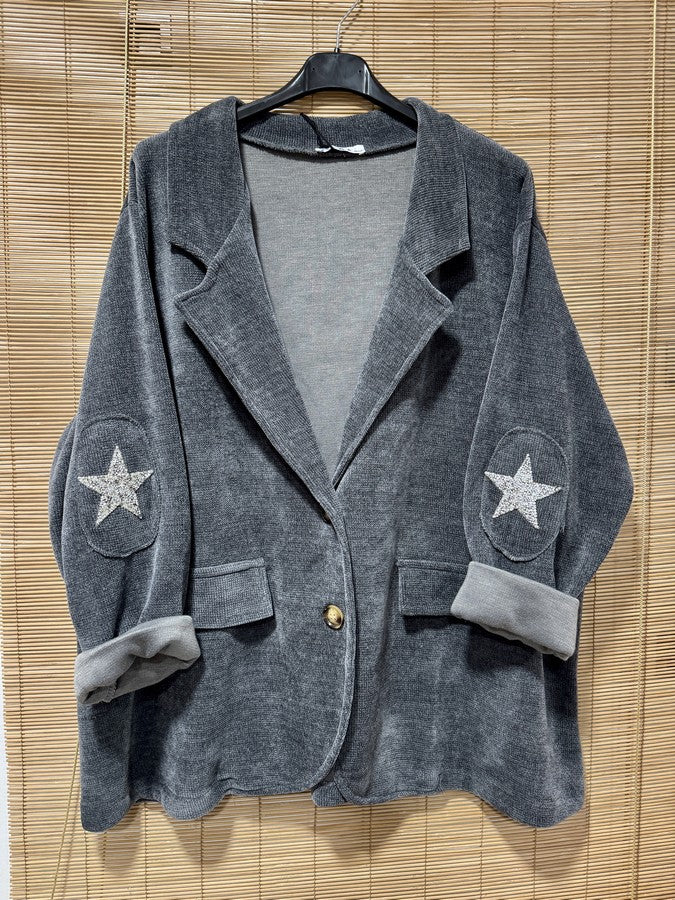 GRANDE TAILLE - Blazer velours étoiles coudes anthracite