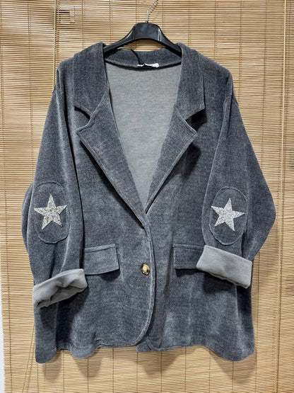 GRANDE TAILLE - Blazer velours étoiles coudes anthracite