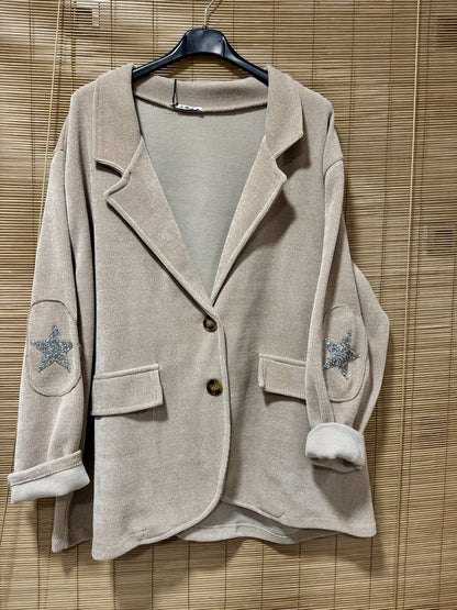 GRANDE TAILLE - Blazer velours étoiles coudes sable