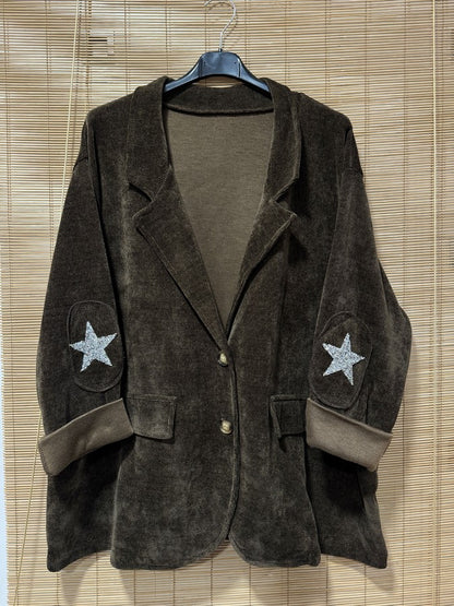 GRANDE TAILLE - Blazer velours étoiles coudes marron