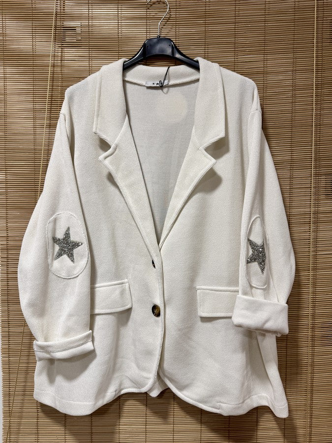 GRANDE TAILLE - Blazer velours étoiles coudes offwhite