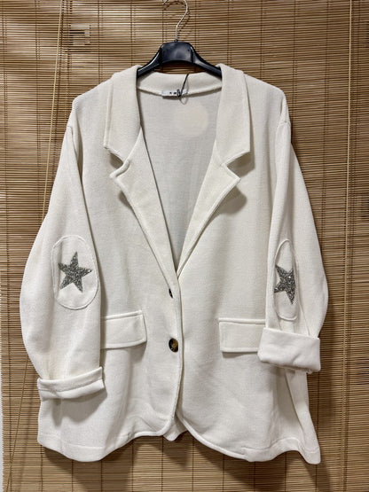 GRANDE TAILLE - Blazer velours étoiles coudes offwhite