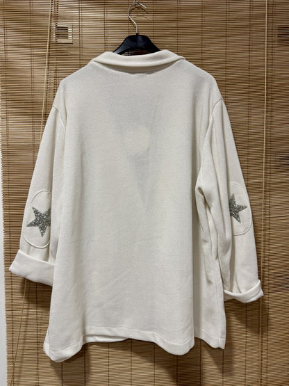 GRANDE TAILLE - Blazer velours étoiles coudes offwhite