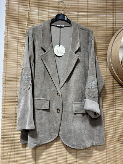 GRANDE TAILLE - Blazer velours étoiles coudes taupe