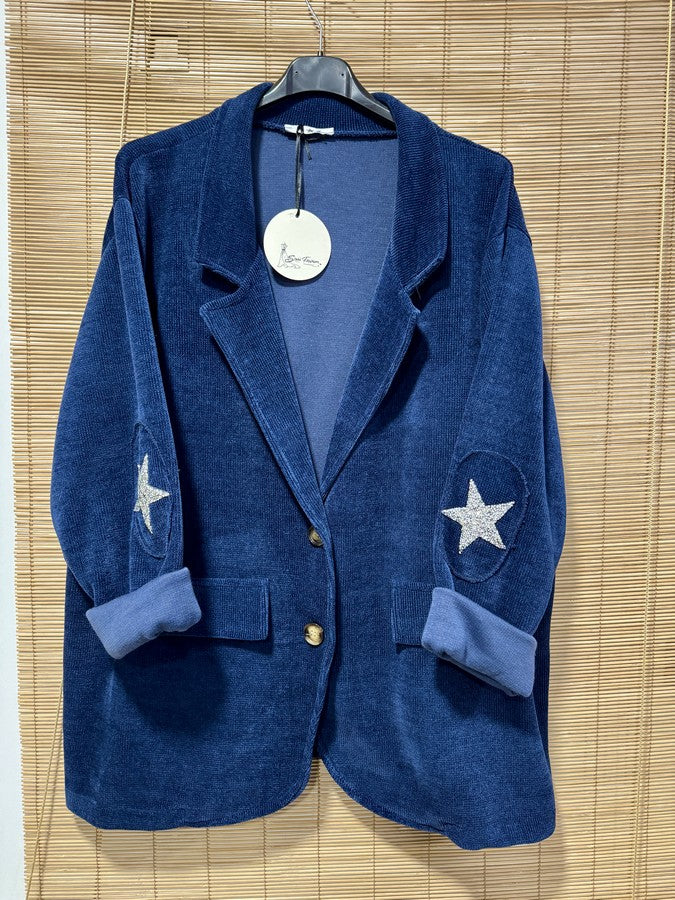 GRANDE TAILLE - Blazer velours étoiles coudes bleu marine