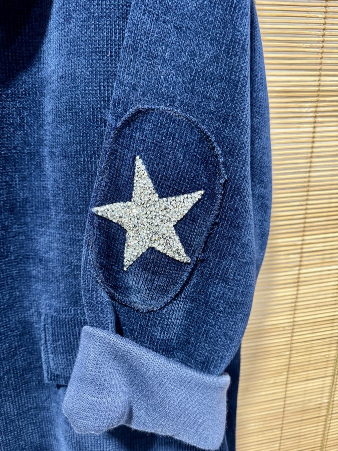 GRANDE TAILLE - Blazer velours étoiles coudes bleu marine