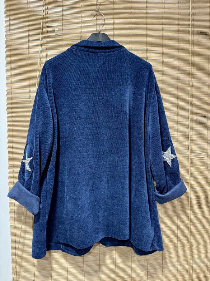 GRANDE TAILLE - Blazer velours étoiles coudes bleu marine