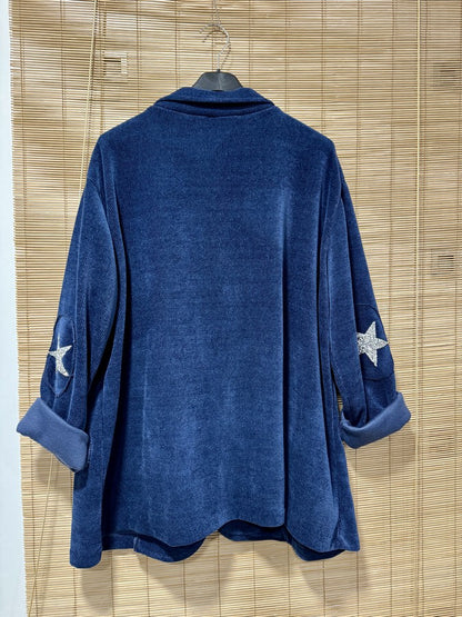 GRANDE TAILLE - Blazer velours étoiles coudes bleu marine