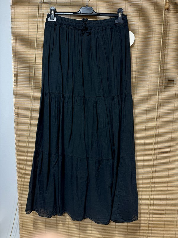 GRANDE TAILLE - Jupe longue voile de coton noir