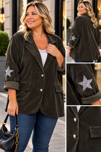 GRANDE TAILLE - Blazer velours étoiles coudes marron