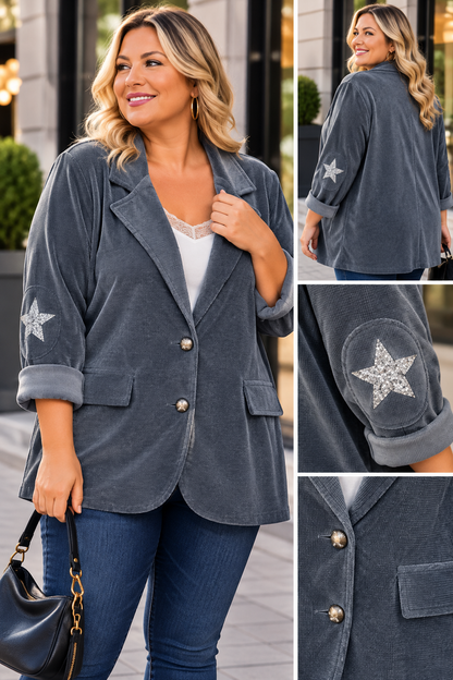 GRANDE TAILLE - Blazer velours étoiles coudes anthracite