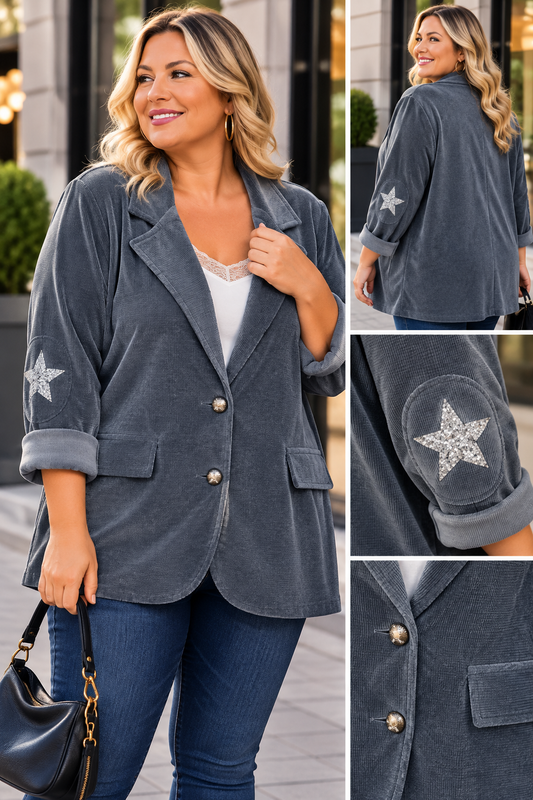 GRANDE TAILLE - Blazer velours étoiles coudes anthracite