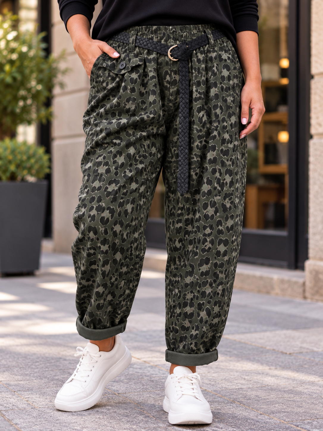 GRANDE TAILLE - Pantalon large léopard kaki
