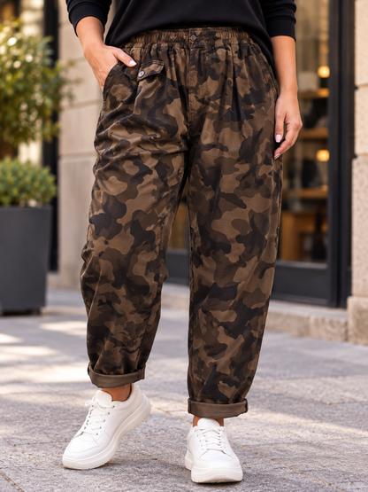 GRANDE TAILLE - Pantalon large militaire marron