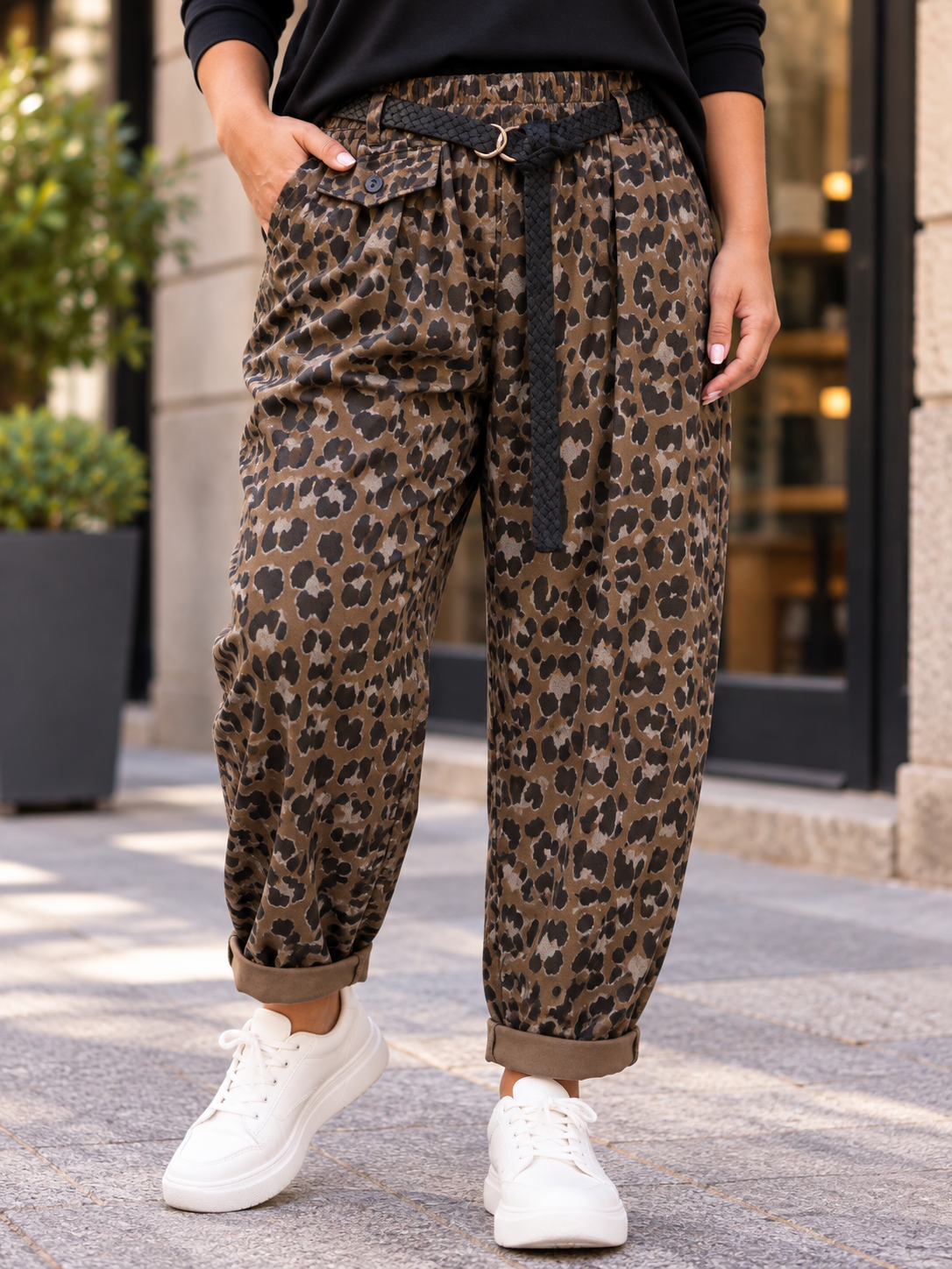 GRANDE TAILLE - Pantalon large léopard camel