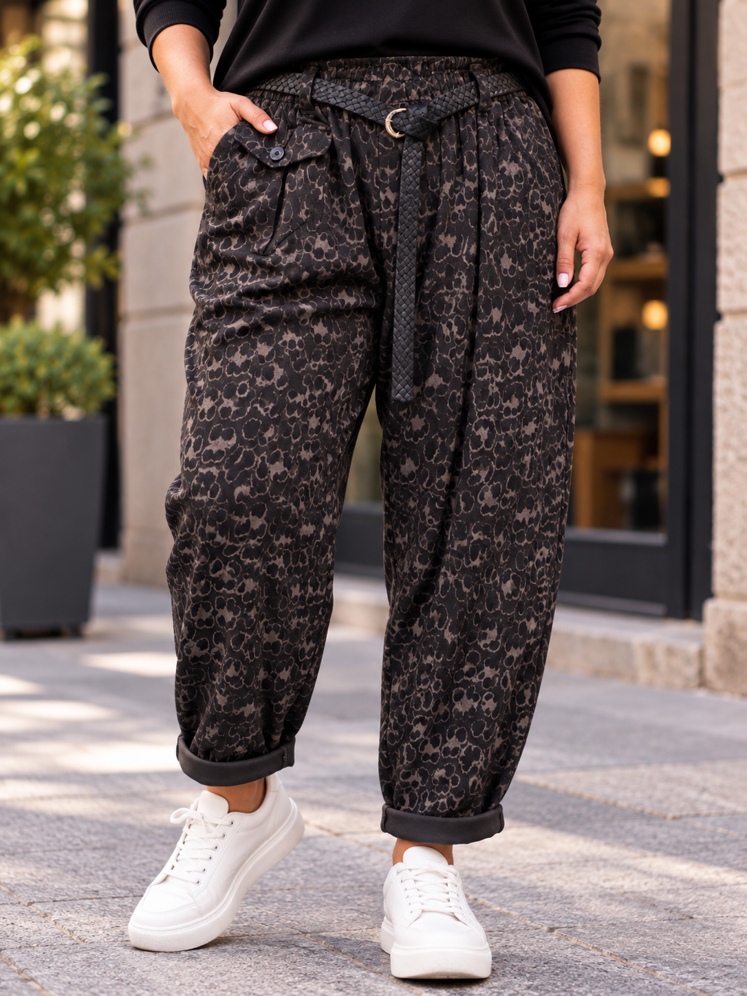 GRANDE TAILLE - Pantalon large léopard marron