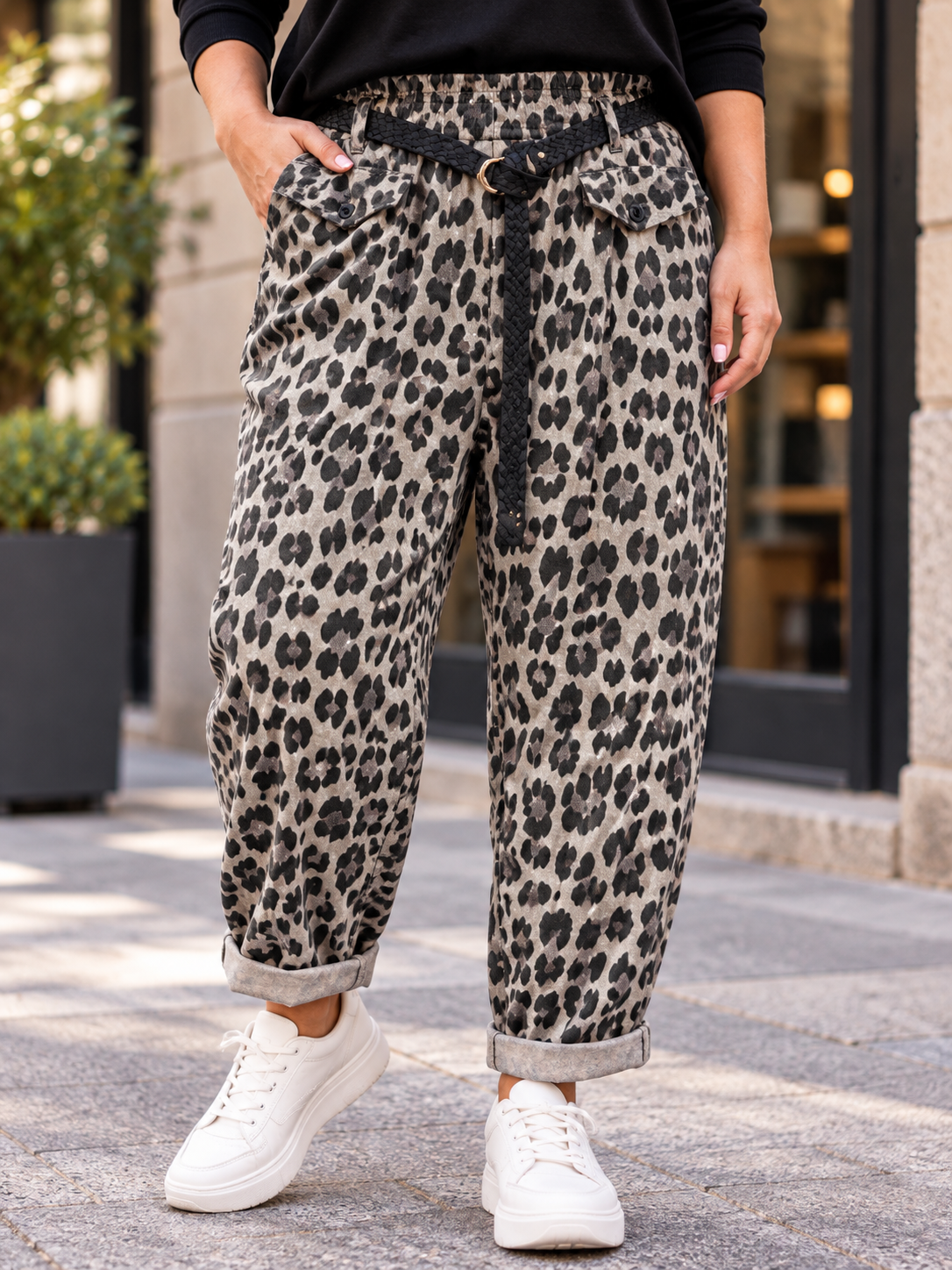 GRANDE TAILLE - Pantalon large léopard sable